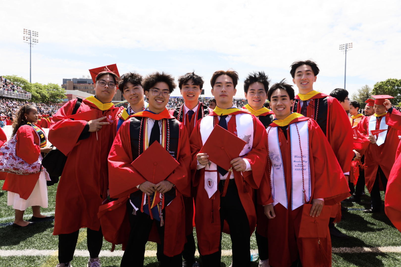 Commencement, the whole crew in red.