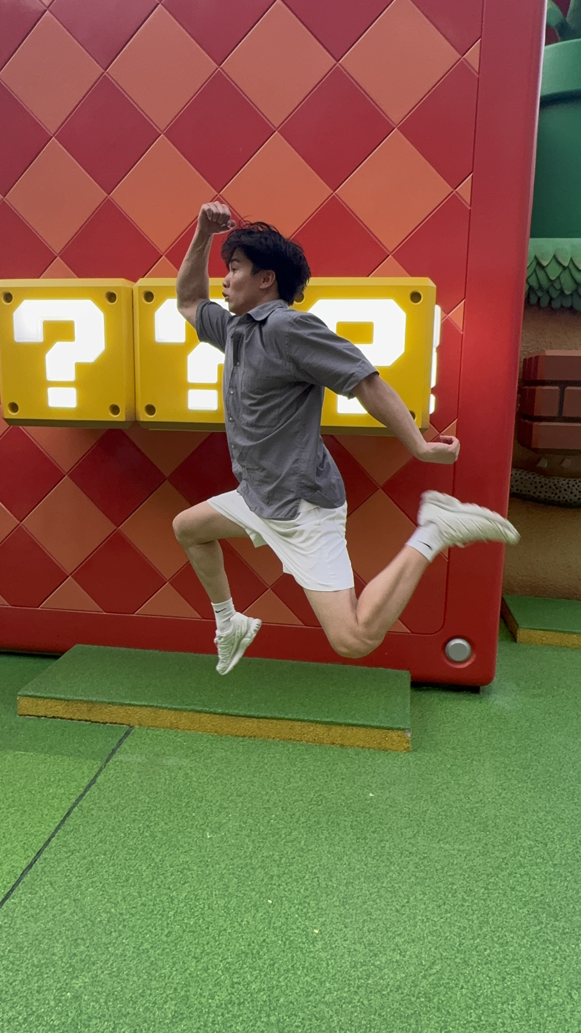 Somewhere in the Mushroom Kingdom, mid-jump.