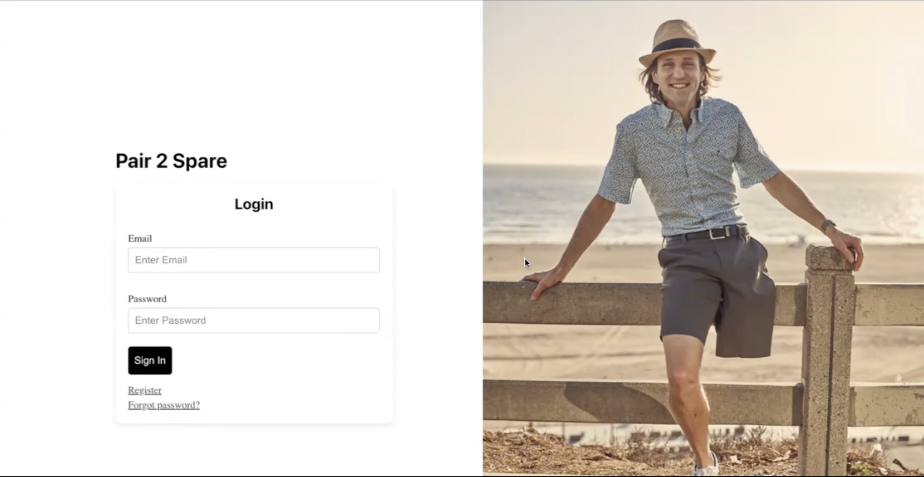 Pair 2 Spare login screen